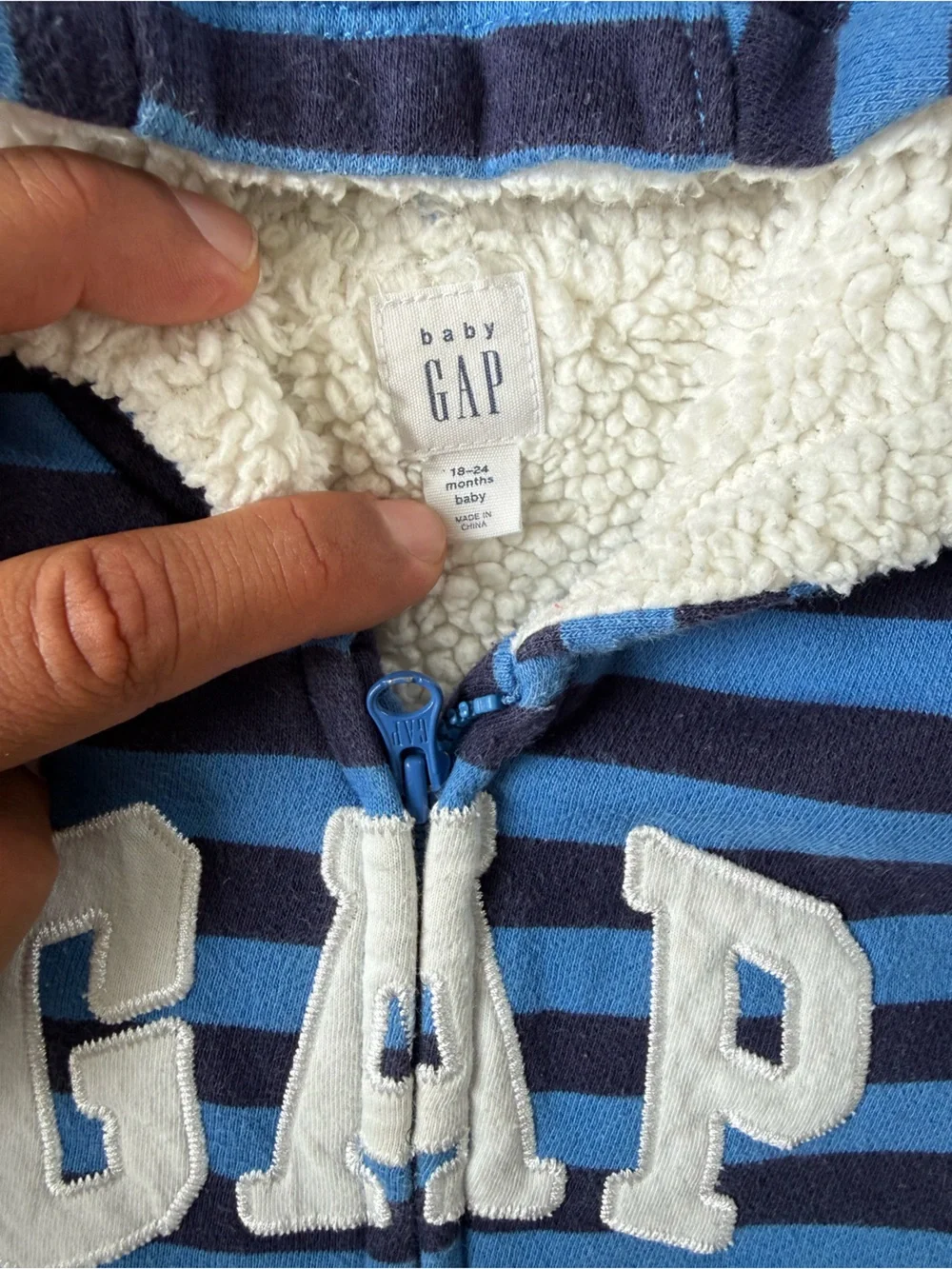 GAP Blue and Navy Striped Fleece Hooded One-Piece